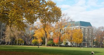 Edwards Parade in the fall, with Hughes Hall in the background