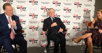 Michael Kay and ted Koppel are interviewed by alumna Sarah Kugel at the WFUV On the Record Benefit
