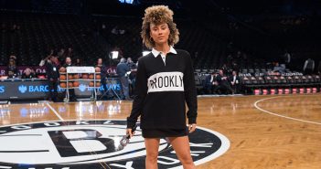 Ally Love hosting a Nets game at Barclays Center.