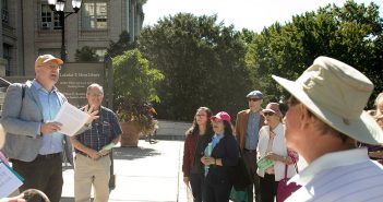 An alumni tour group led by Professor Matthew McGowan at the New York Botanical Garden