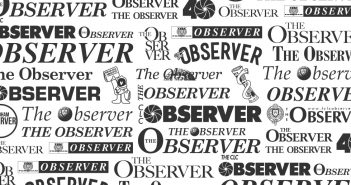 A collage of Observer nameplates over the past 40 years.